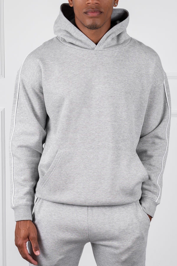 Piping Detail Hoodie - Grey Marl