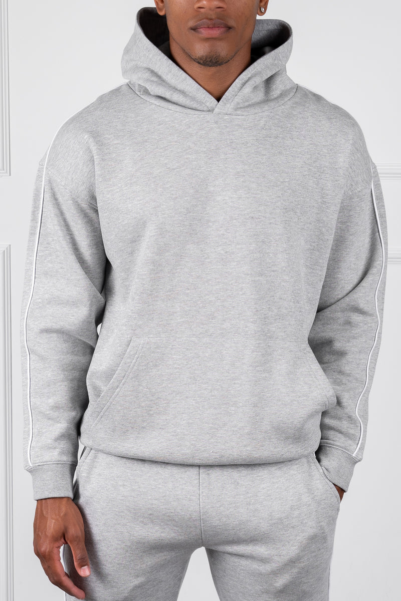 Piping Detail Hoodie - Grey Marl
