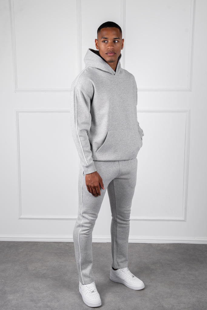 Piping Detail Hoodie - Grey Marl