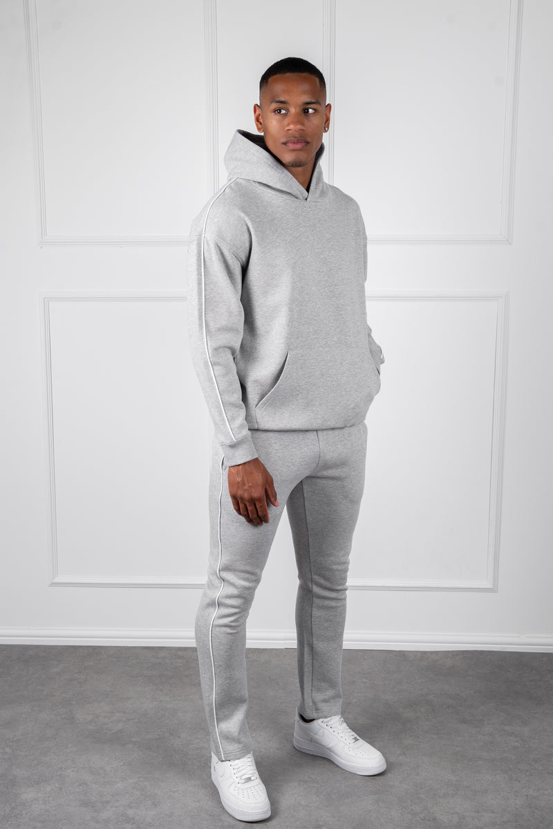 Piping Detail Hoodie - Grey Marl