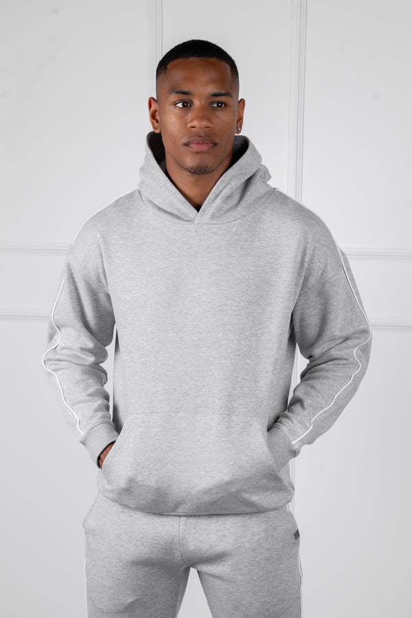 Piping Detail Hoodie - Grey Marl