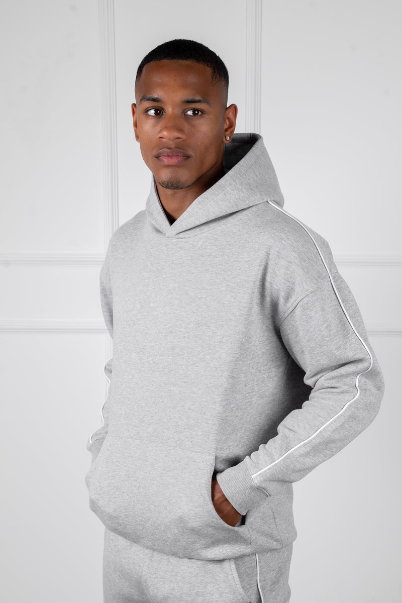 Piping Detail Hoodie - Grey Marl