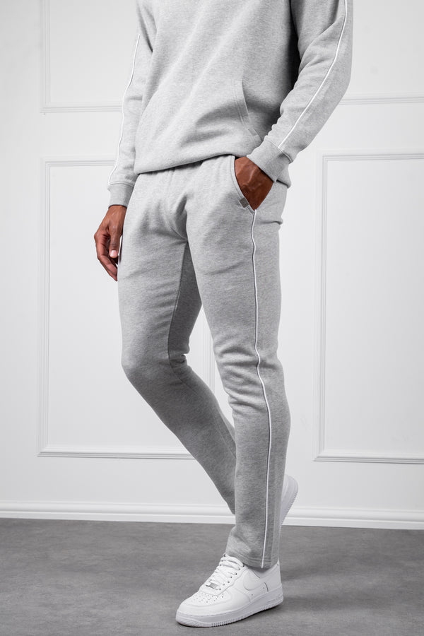 Piping Detail Straight Leg Jogger - Grey Marl