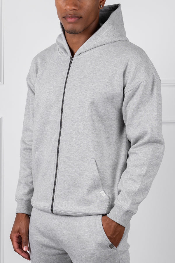 Relaxed Fit Zip Through Hoodie - Grey Marl