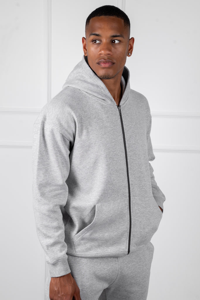 Relaxed Fit Zip Through Hoodie - Grey Marl