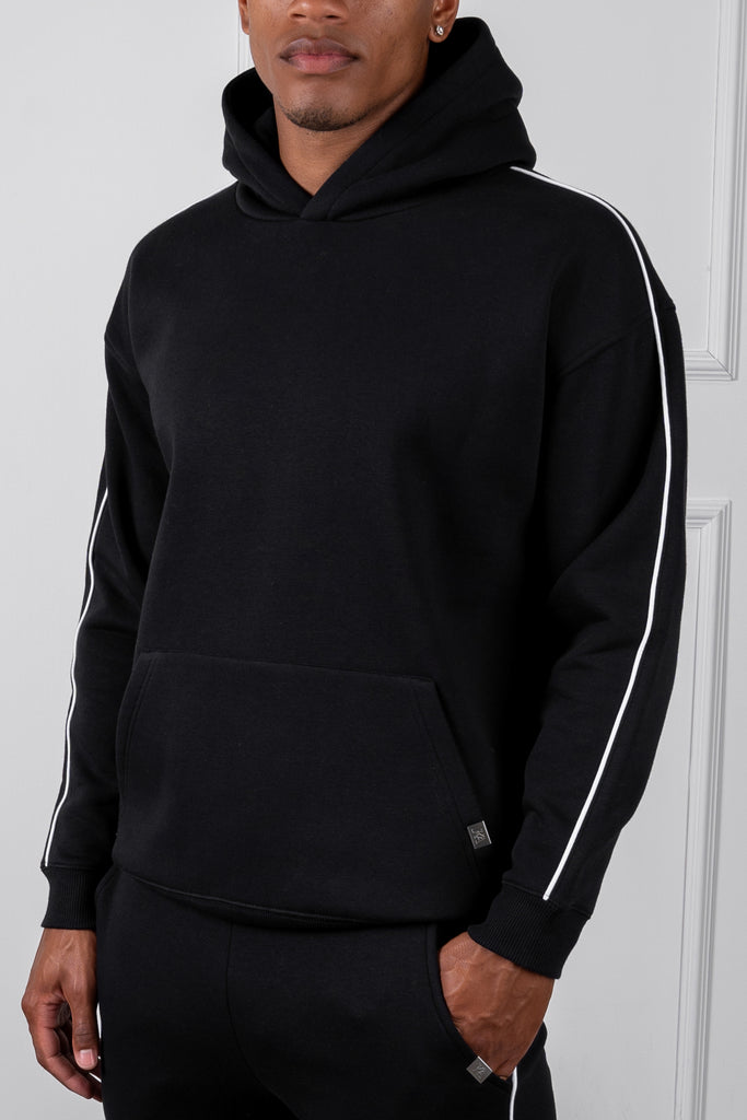 Piping Detail Hoodie - Black