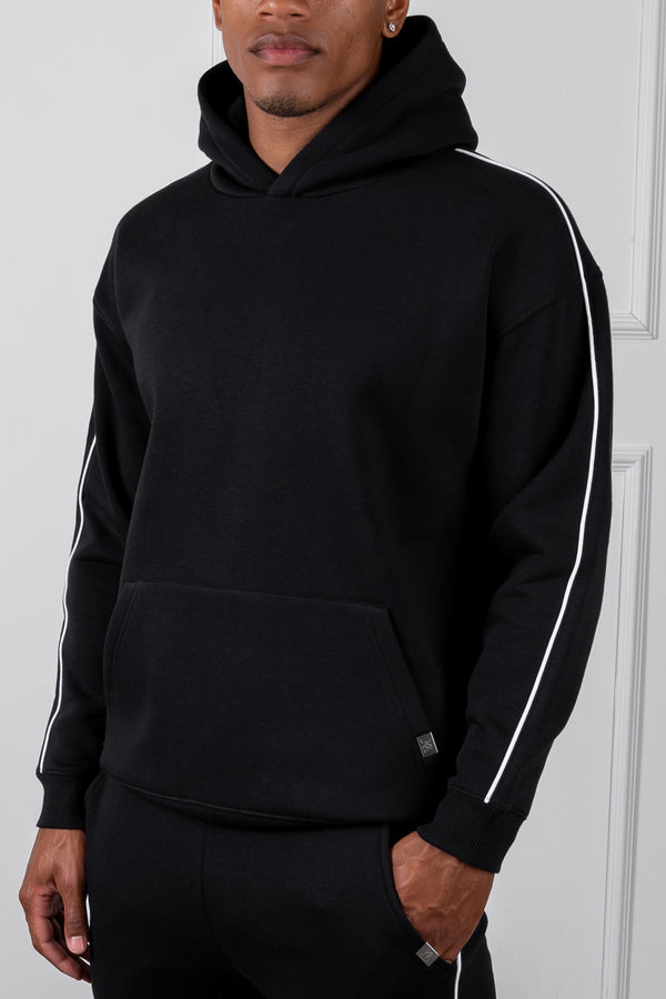 Piping Detail Hoodie - Black