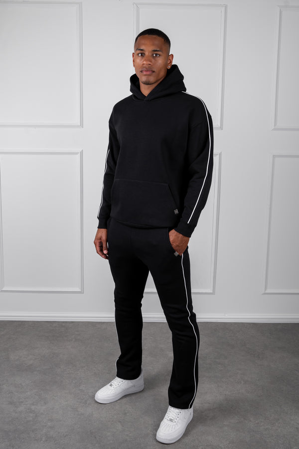 Piping Detail Straight Leg Jogger - Black