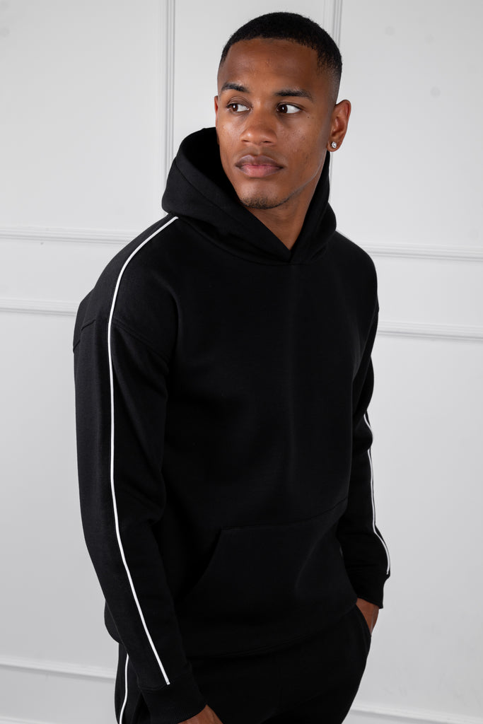 Piping Detail Hoodie - Black