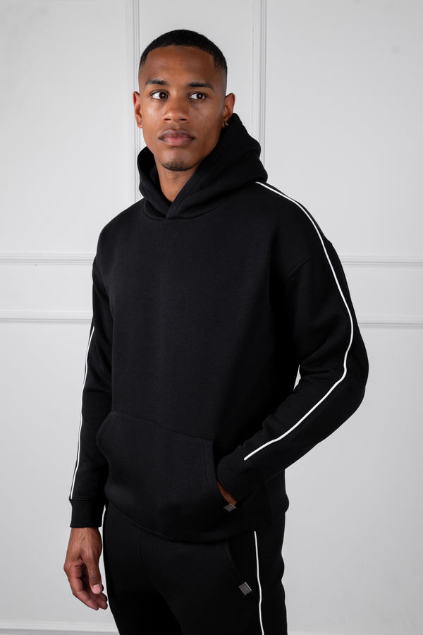 Piping Detail Hoodie - Black