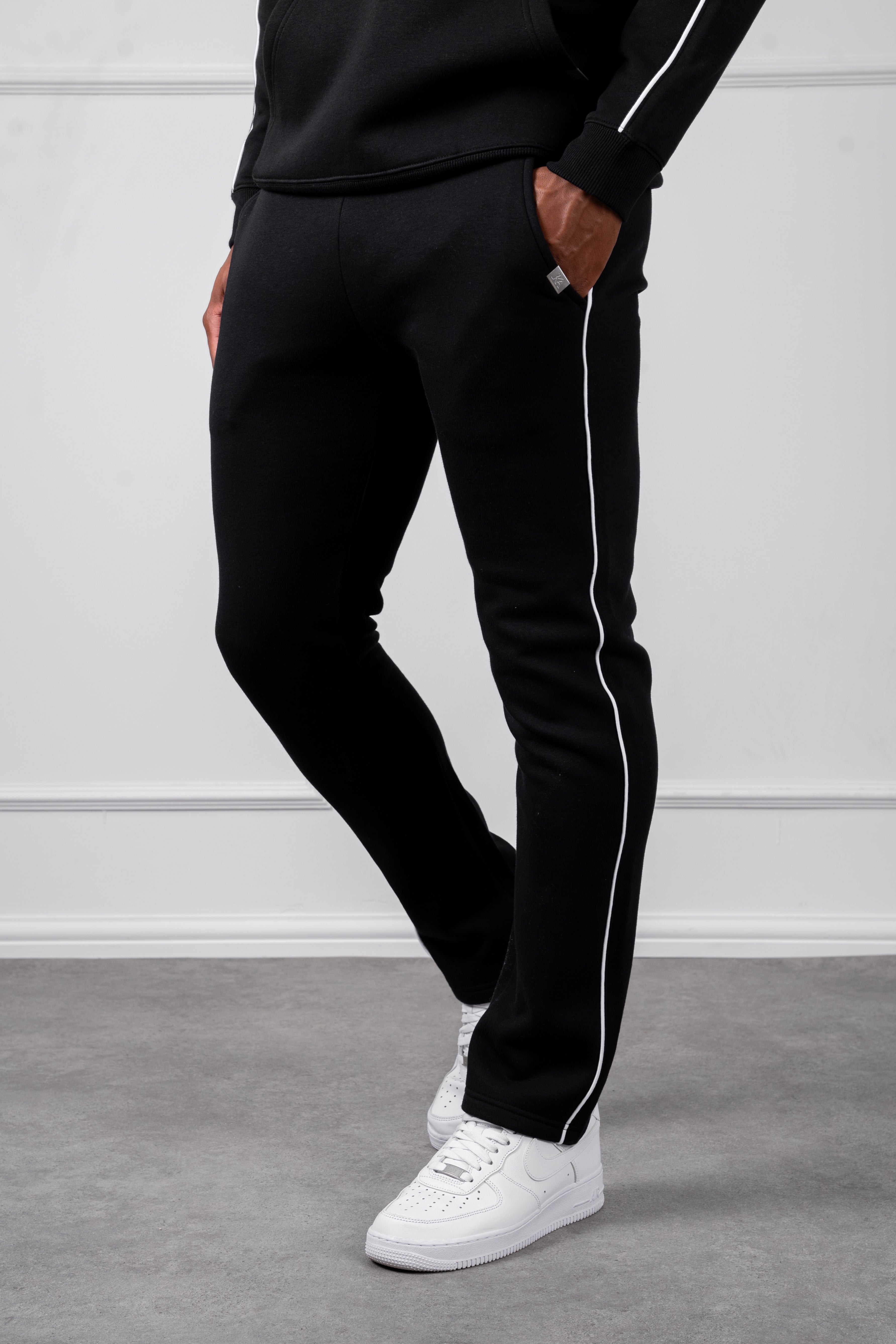 Piping Detail Straight Leg Jogger - Black
