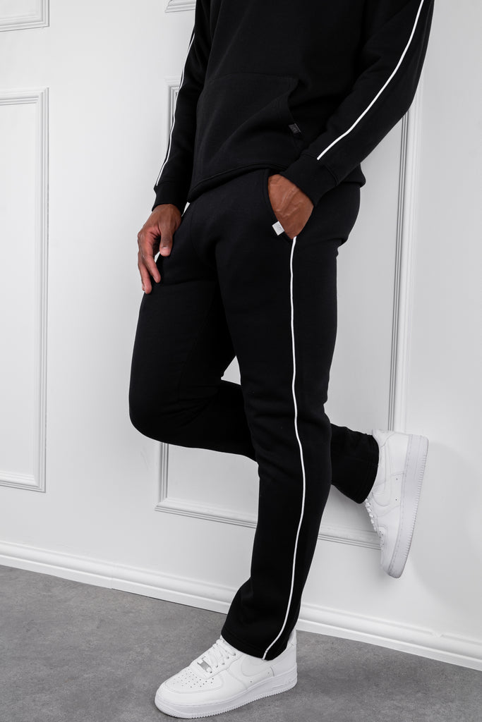 Piping Detail Straight Leg Jogger - Black