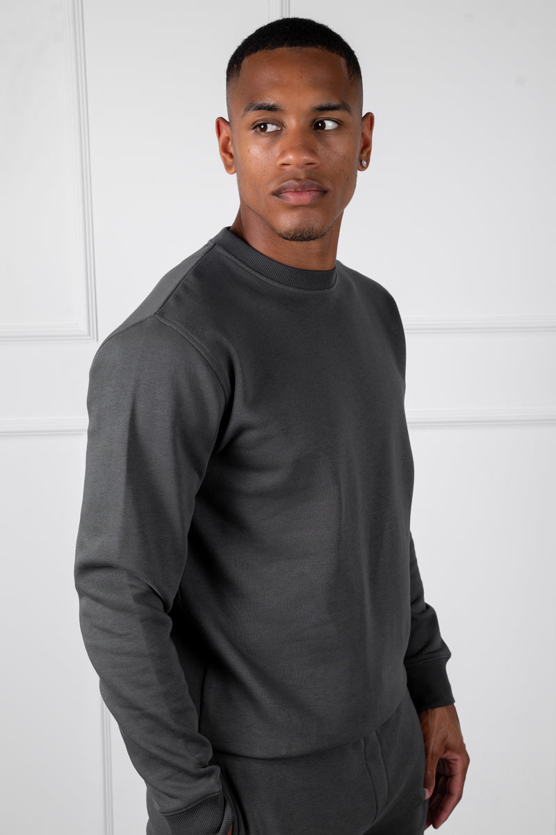 Slim Fit Crew Neck Sweatshirt - Charcoal