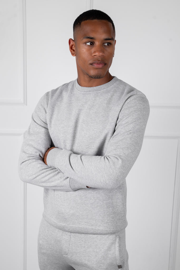 Slim Fit Crew Neck Sweatshirt - Grey Marl