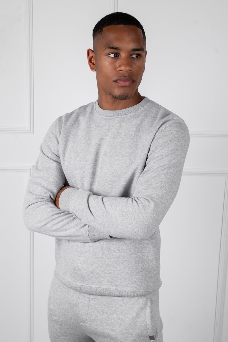 Slim Fit Crew Neck Sweatshirt - Grey Marl