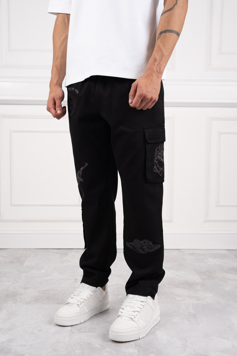 Patchwork Cargo Pants - Black