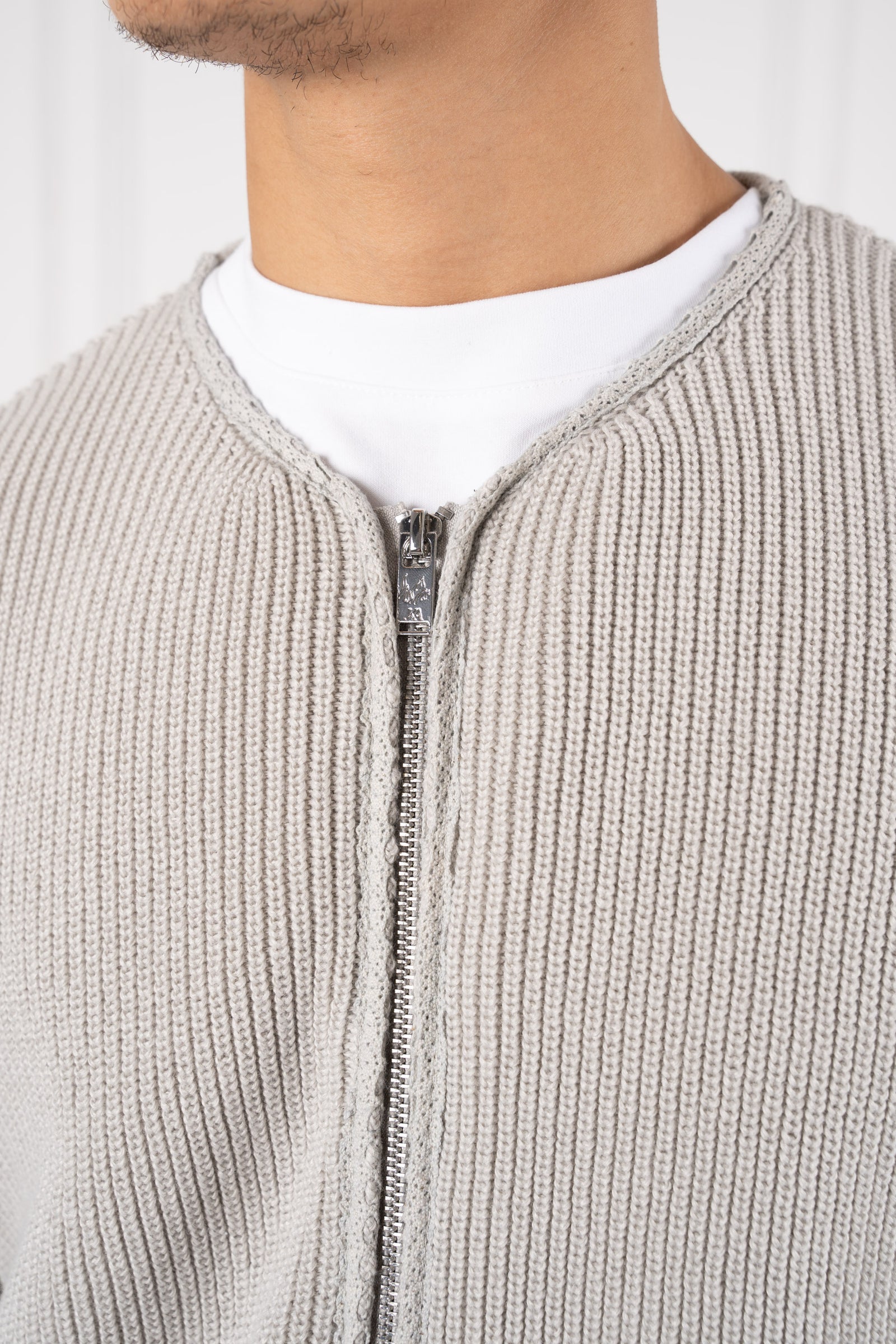 Collarless Ribbed Bomber Jacket - Grey – JK Attire