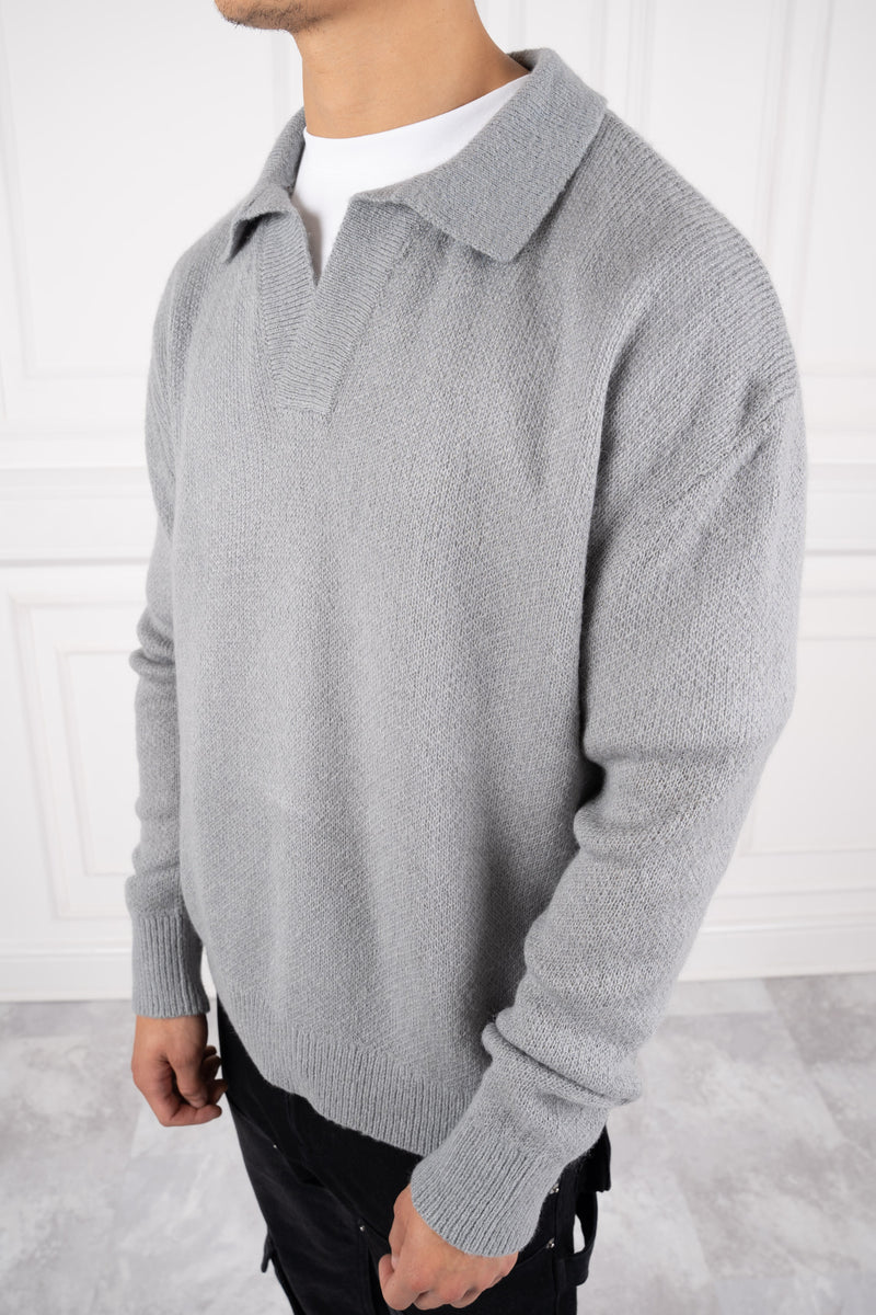 Relaxed Knitted Polo - Charcoal
