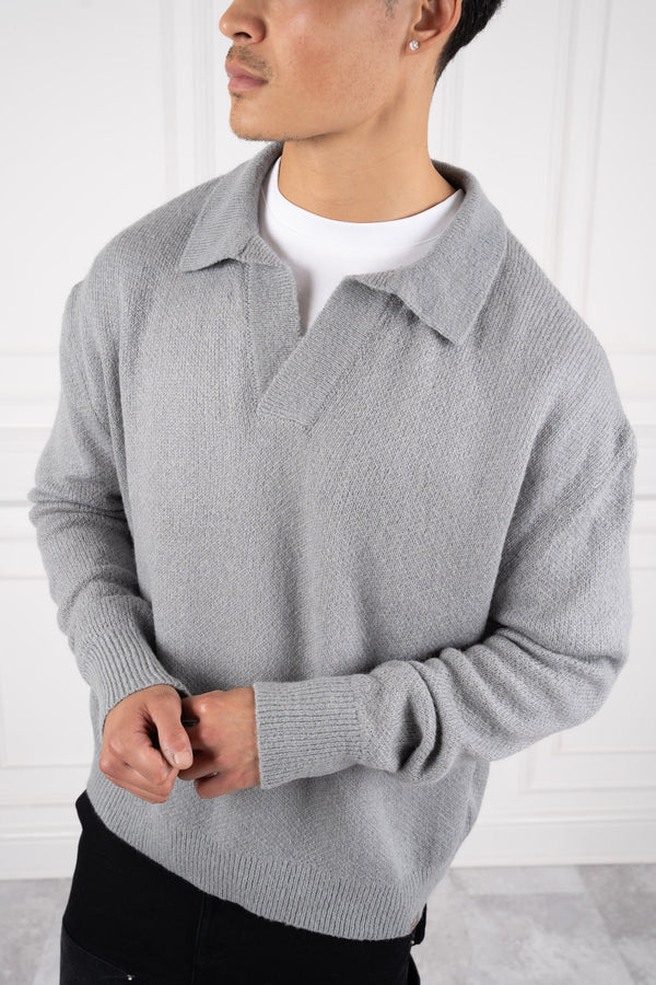 Relaxed Knitted Polo - Charcoal – JK Attire