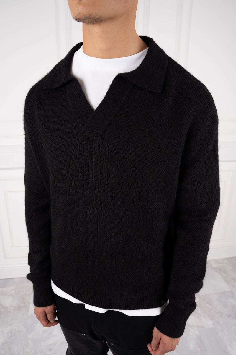 Relaxed Knitted Polo - Black