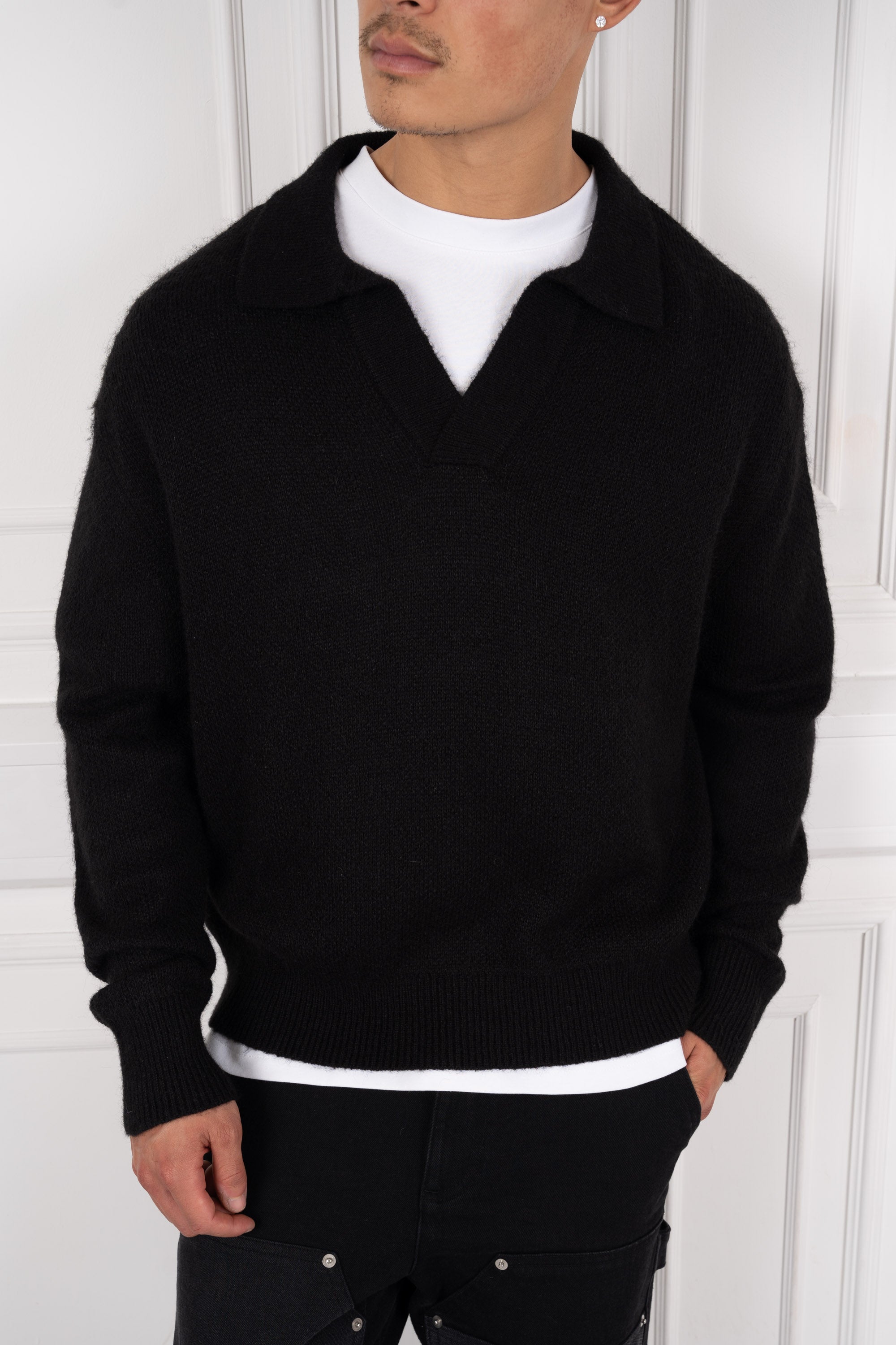 Relaxed Knitted Polo - Black