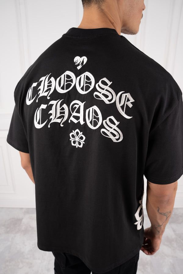 Choose Chaos Puff Print Oversized T-Shirt - Black