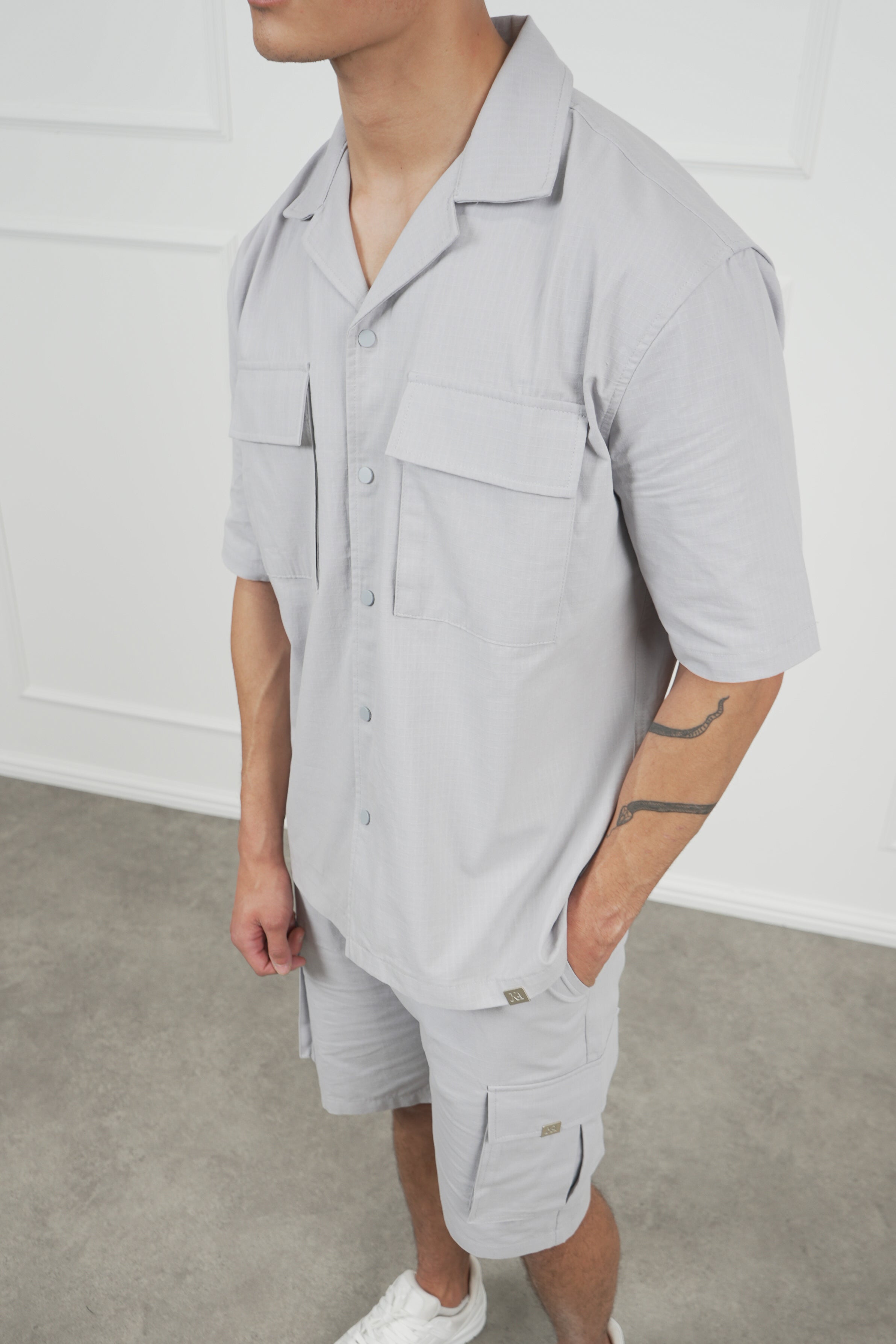 Boxy Ripstop Oversized Shirt - Light Grey
