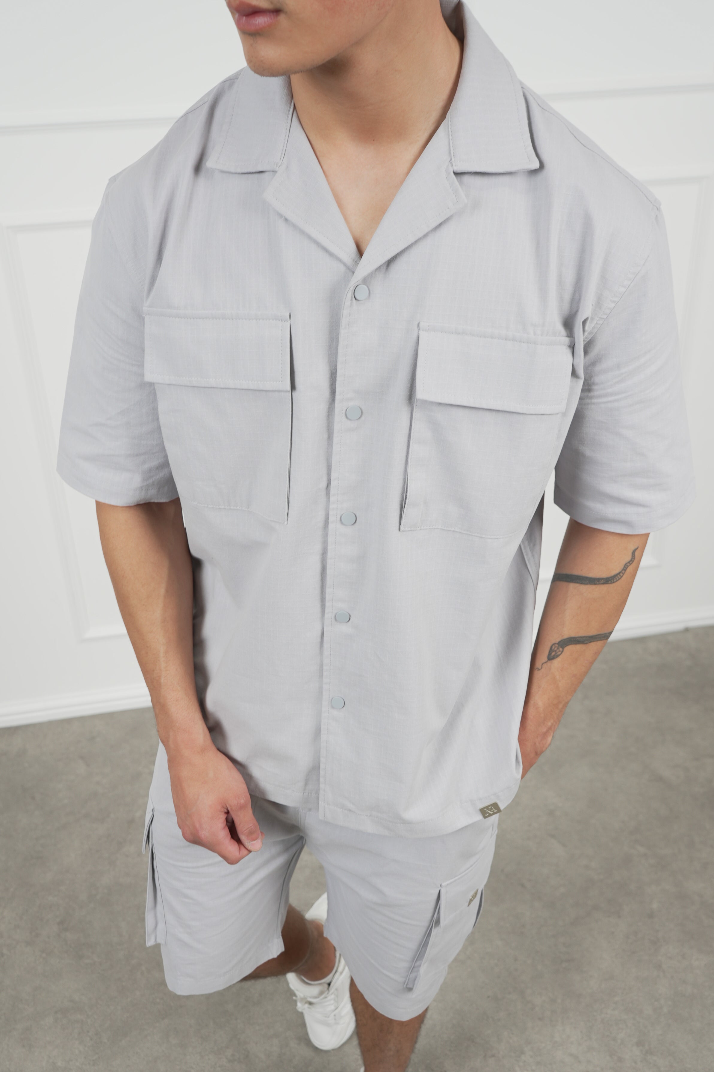 Boxy Ripstop Oversized Shirt - Light Grey