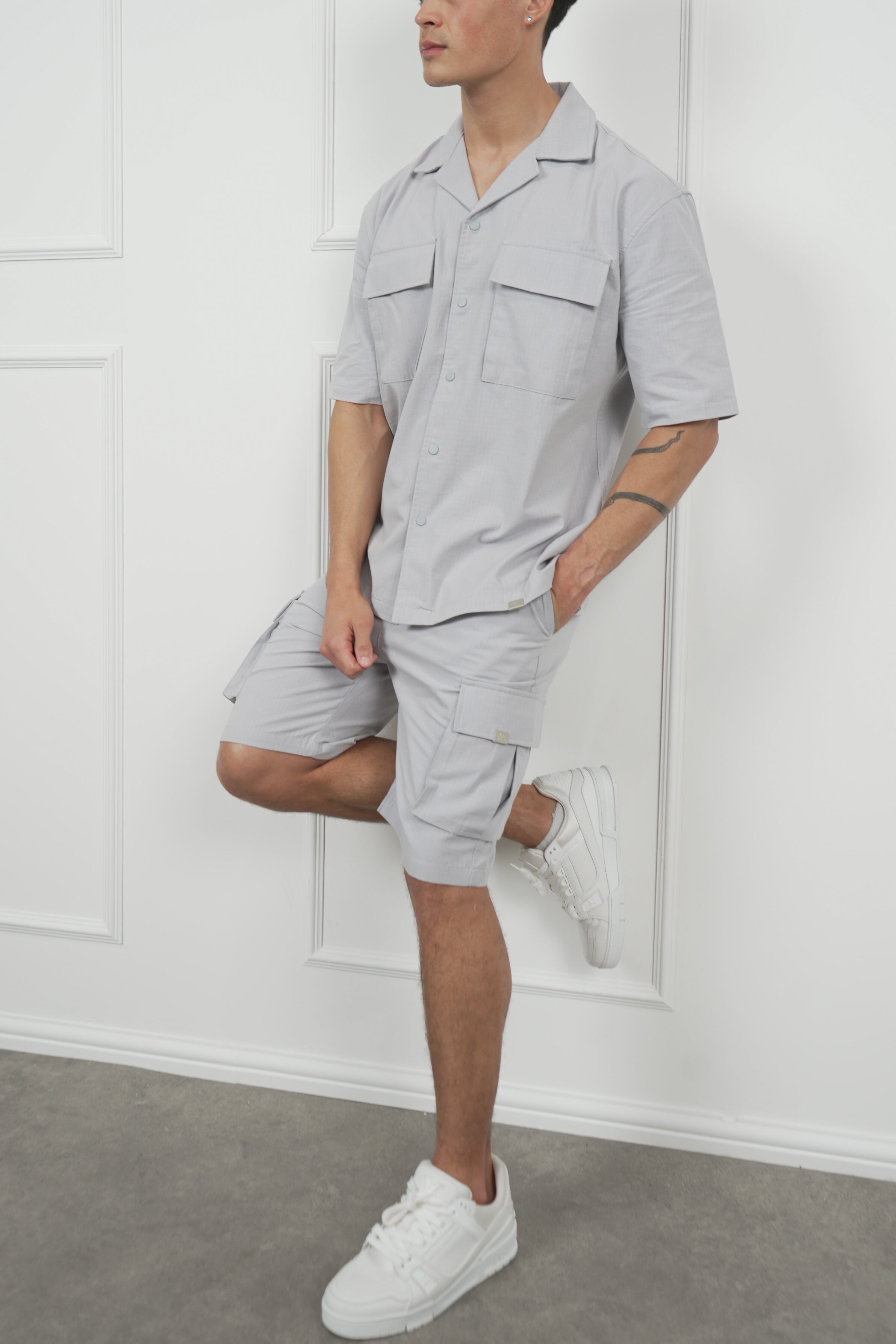 Boxy Ripstop Oversized Shirt - Light Grey