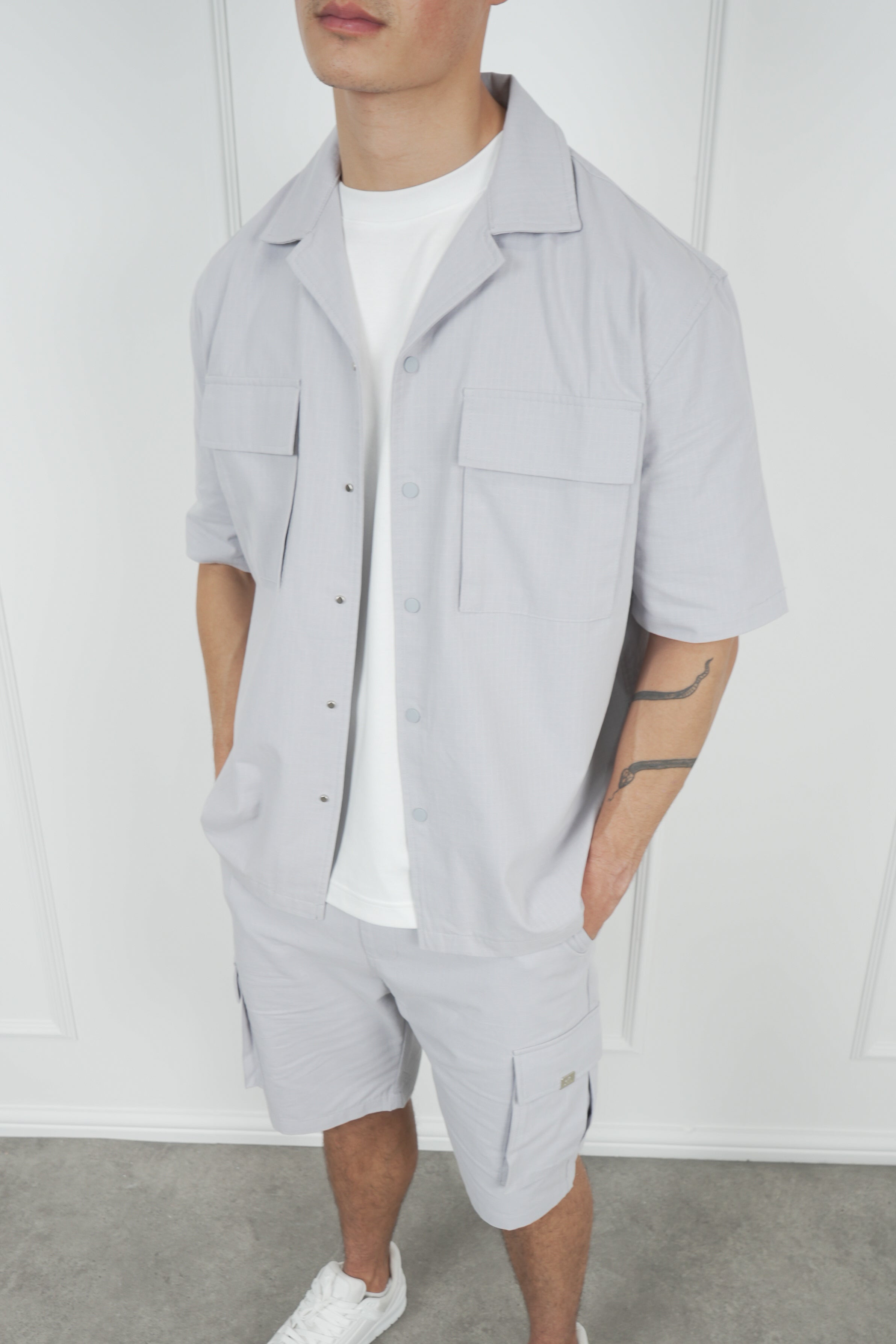 Boxy Ripstop Oversized Shirt - Light Grey