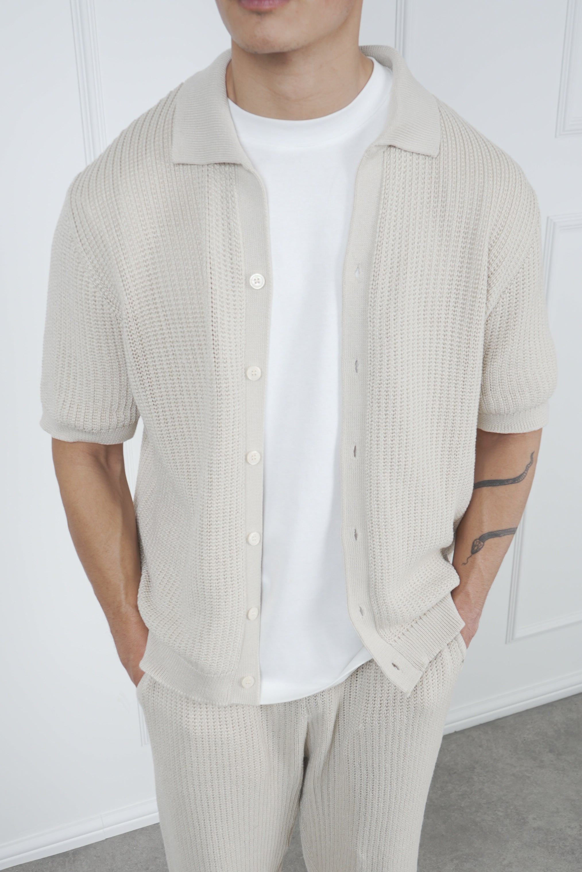 Relaxed Crochet Shirt - Stone