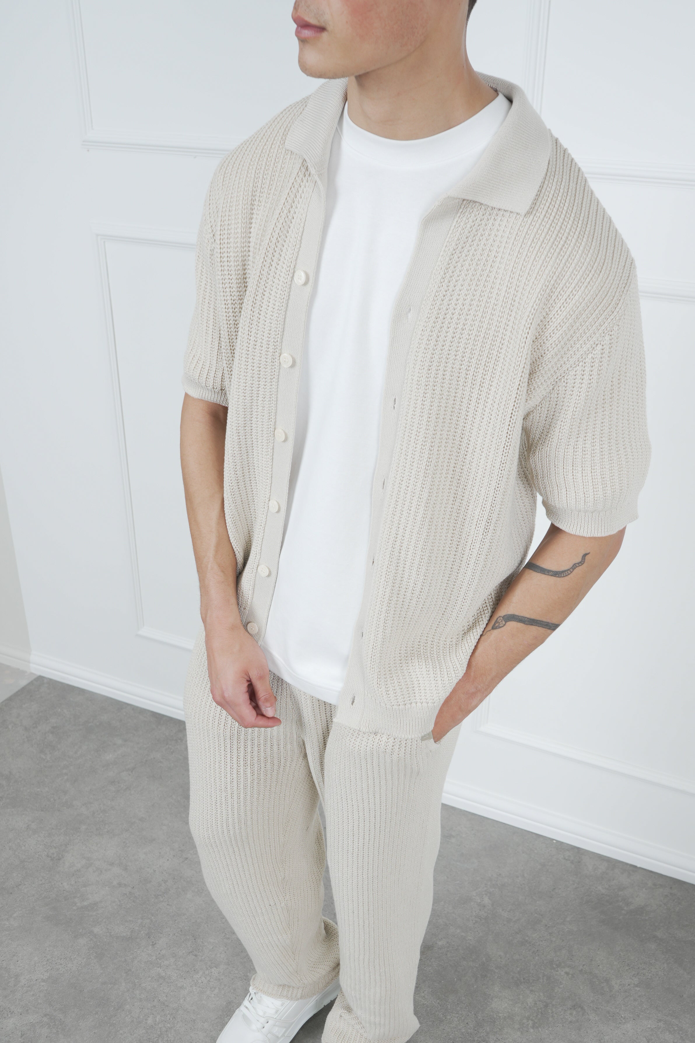 Relaxed Crochet Shirt - Stone