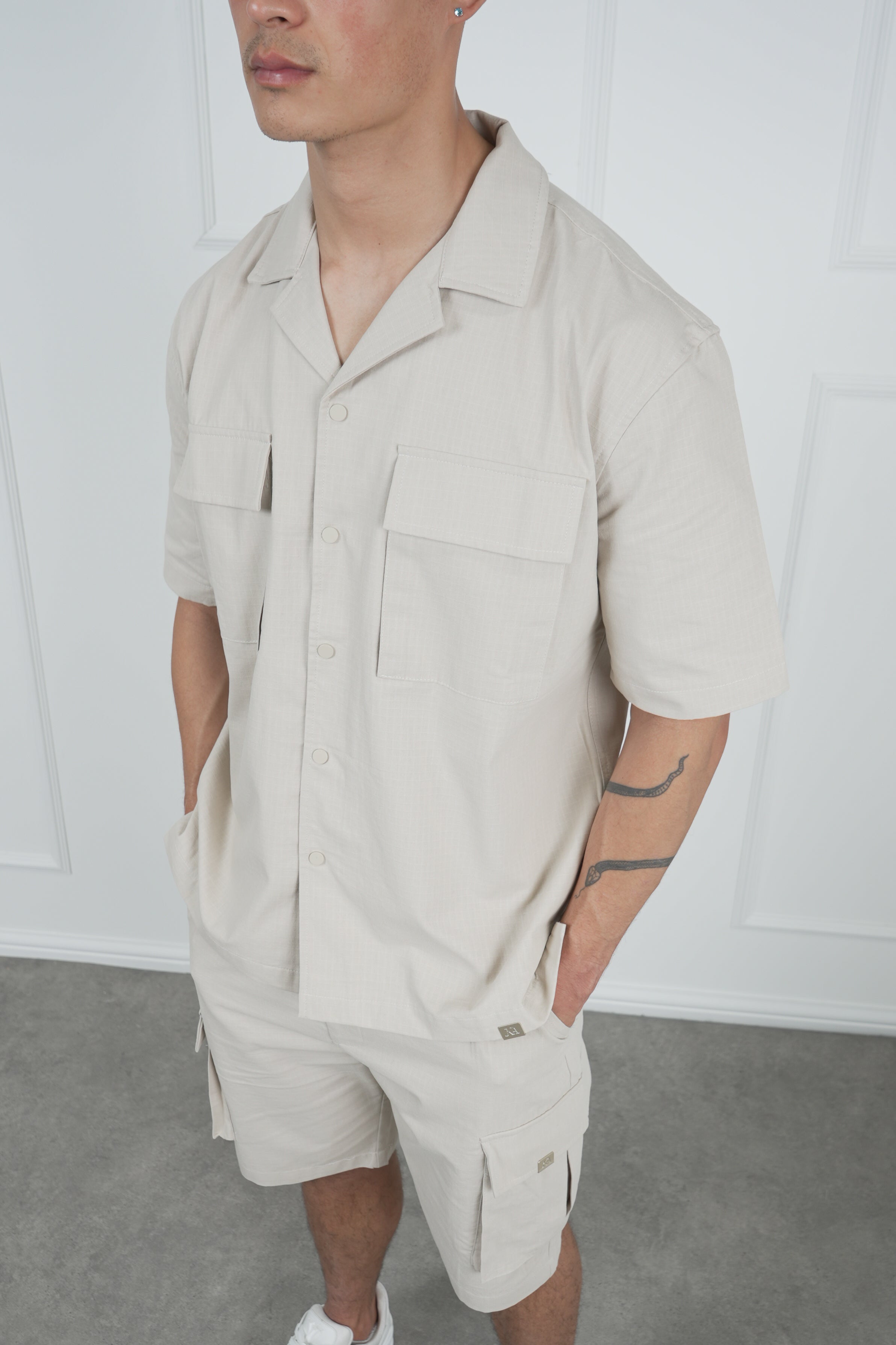 Boxy Ripstop Oversized Shirt - Stone