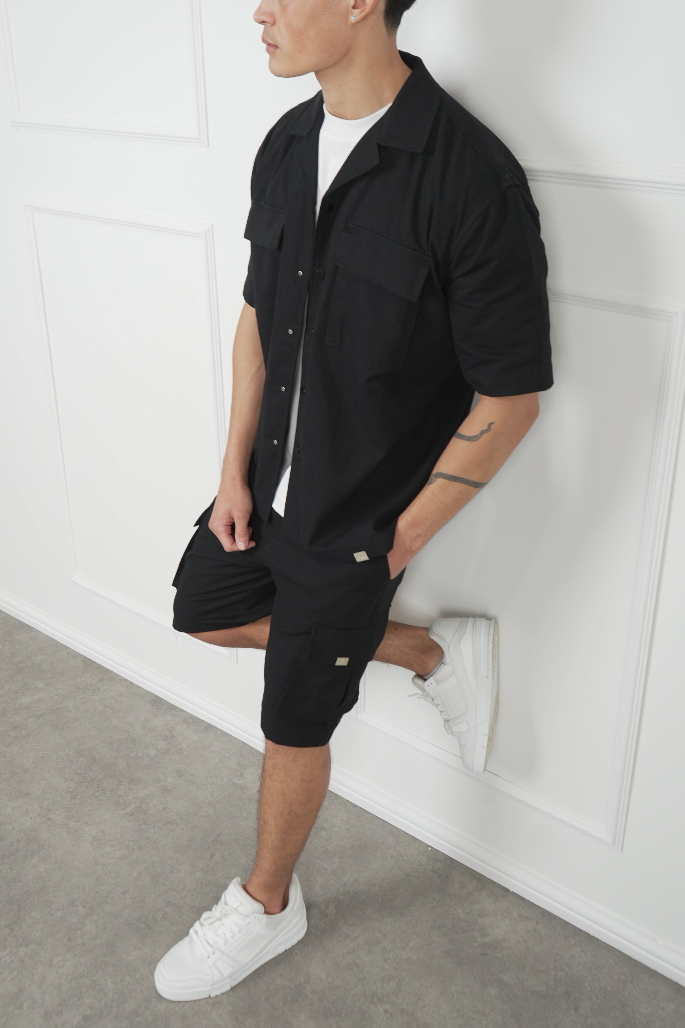 Boxy Ripstop Oversized Shirt - Black
