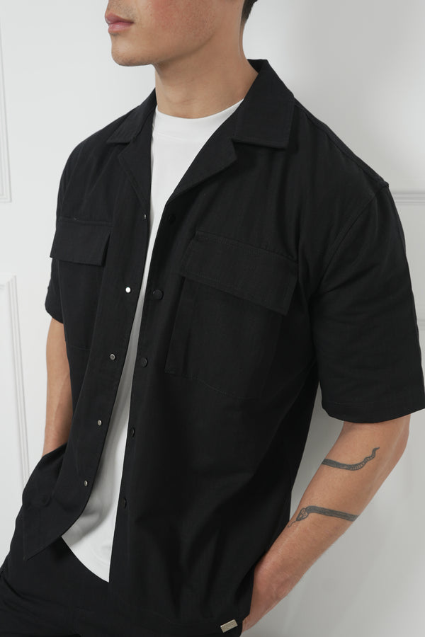 Boxy Ripstop Oversized Shirt - Black