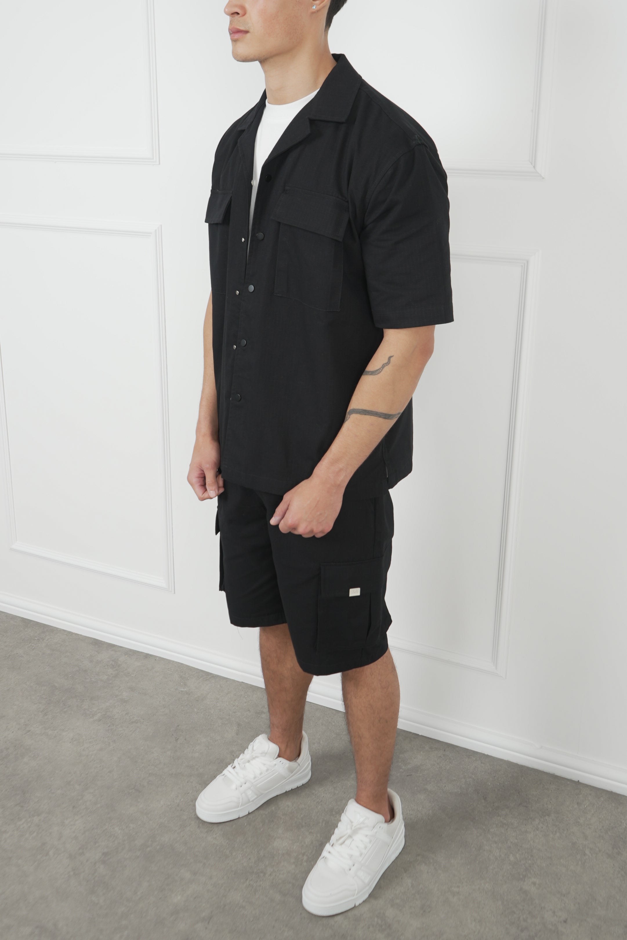 Boxy Ripstop Oversized Shirt - Black