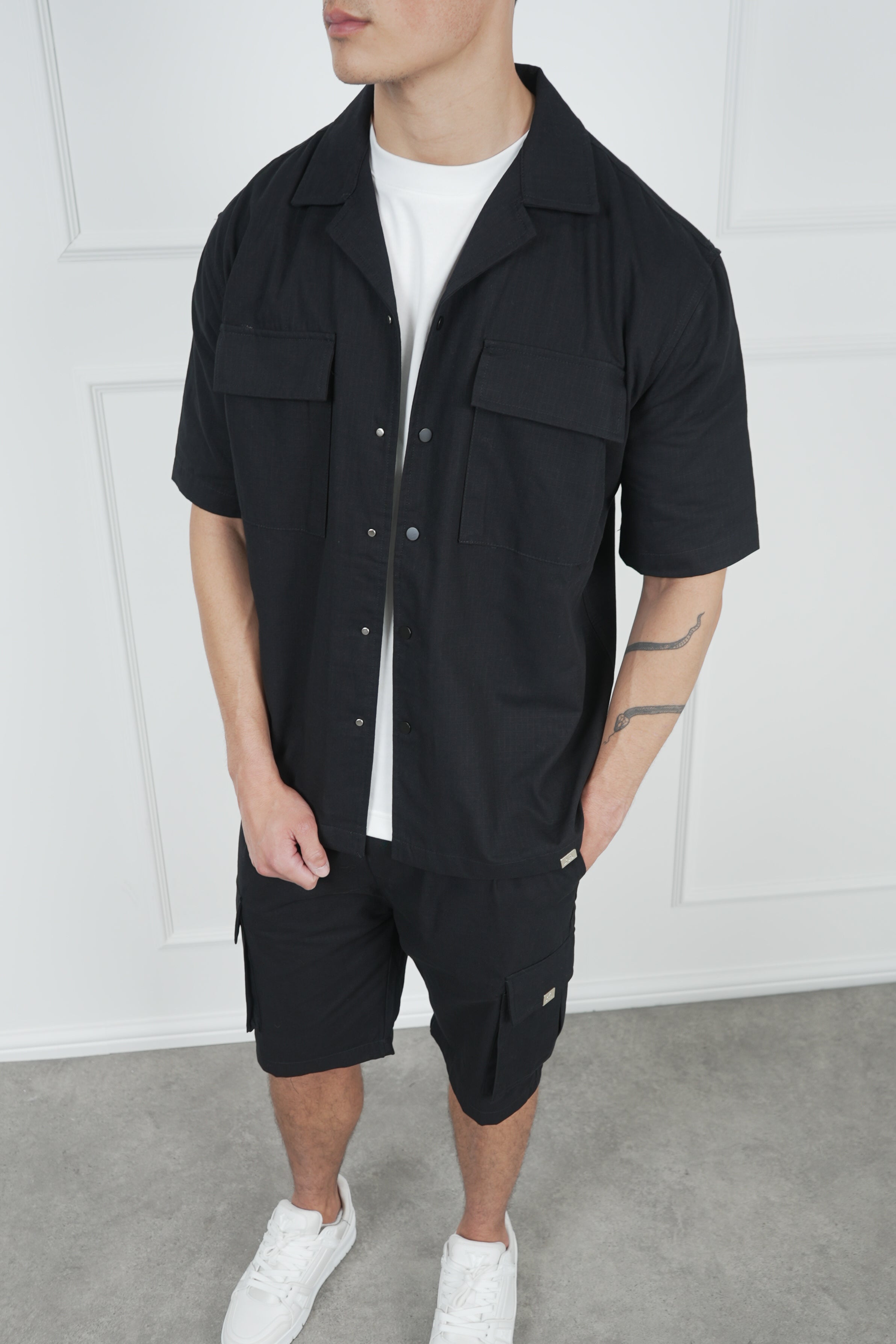 Boxy Ripstop Oversized Shirt - Black