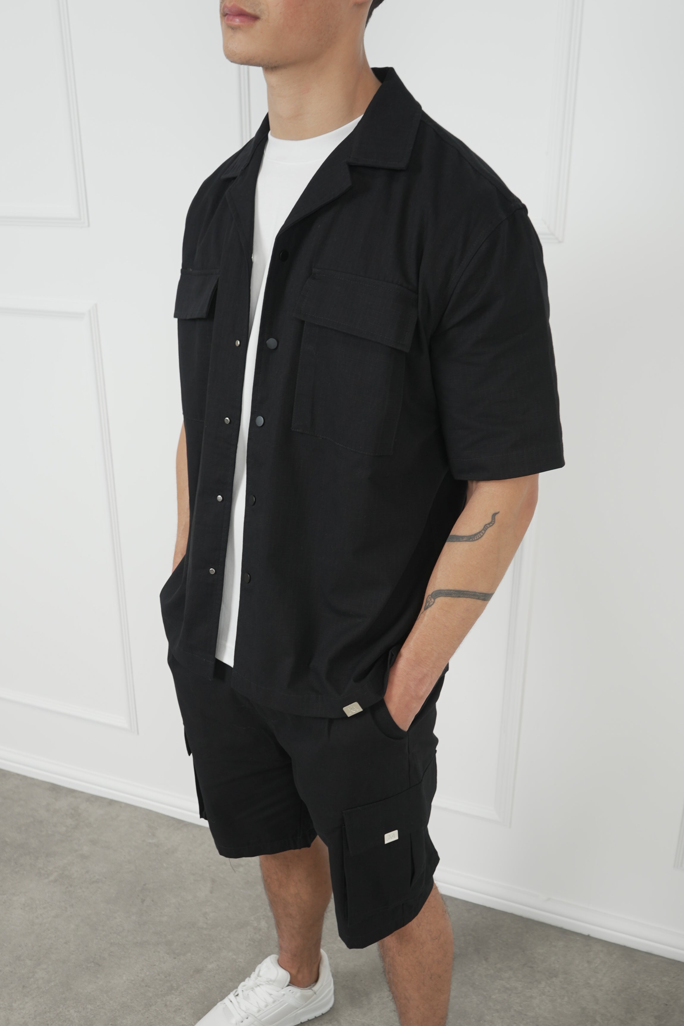 Boxy Ripstop Oversized Shirt - Black