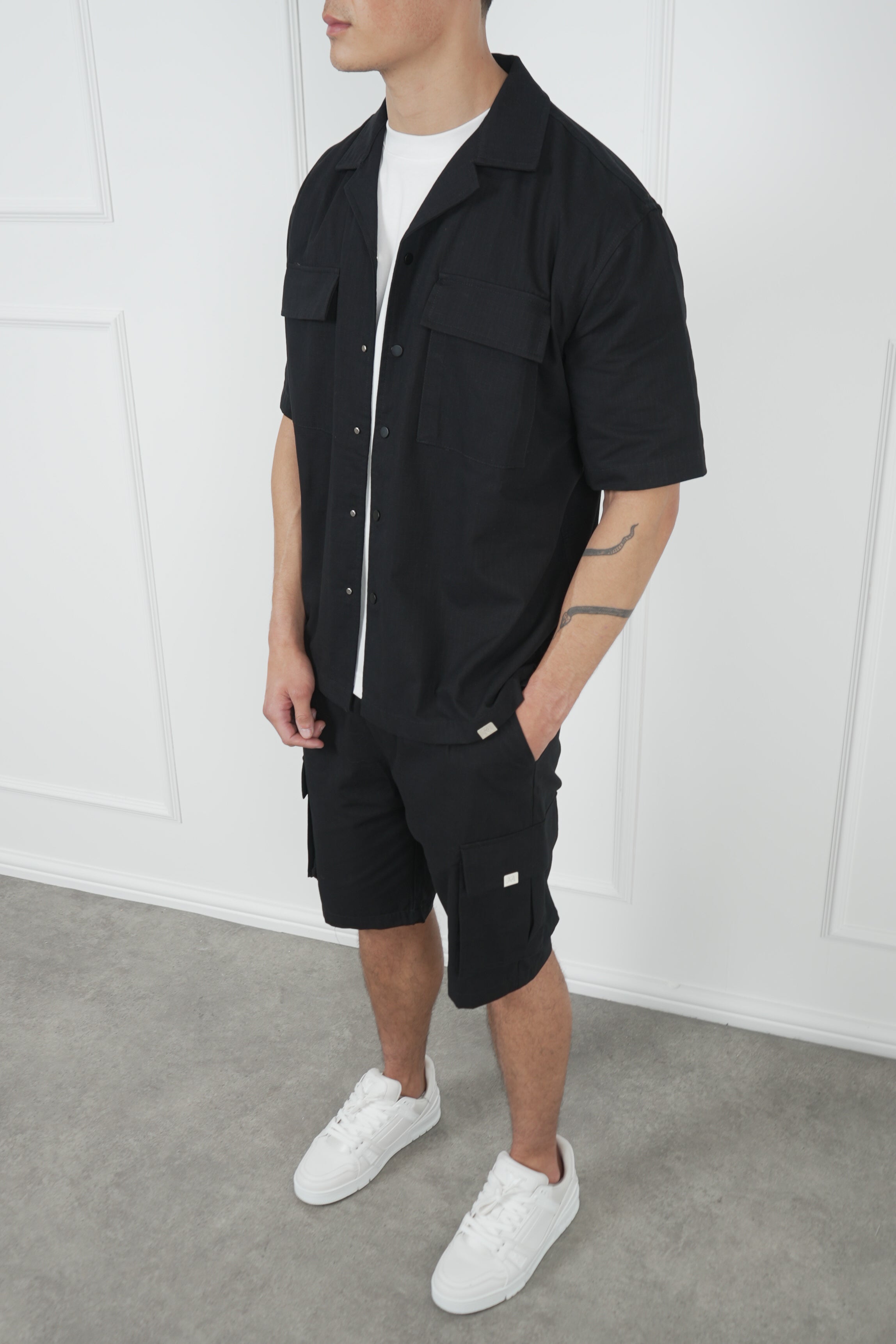 Boxy Ripstop Oversized Shirt - Black