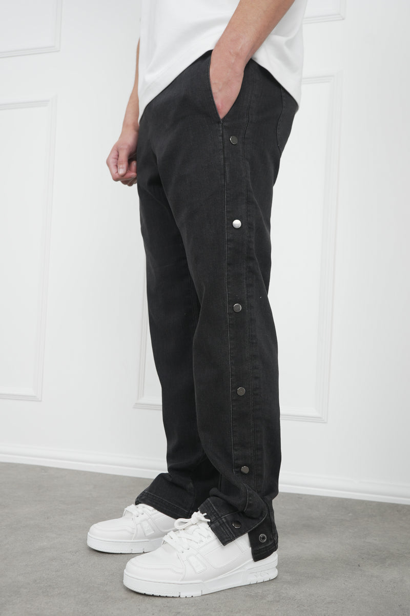 Denim Popper Cargo Pant - Washed Black
