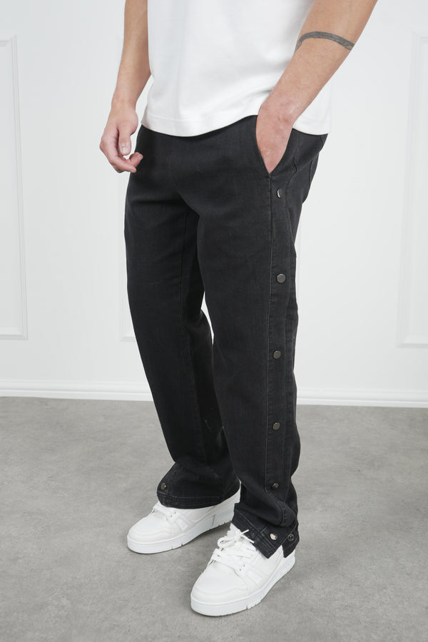 Denim Popper Cargo Pant - Washed Black