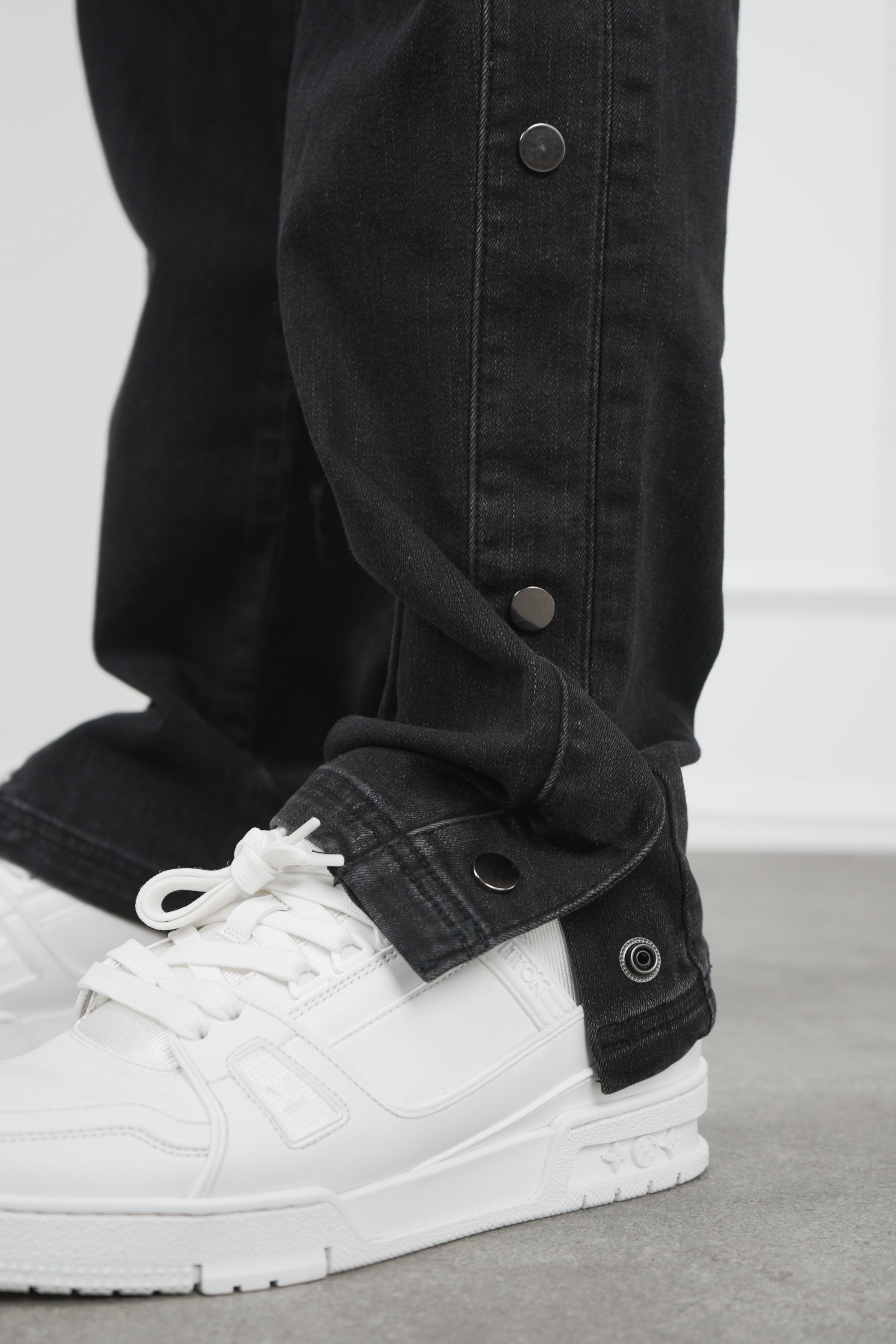 Denim Popper Cargo Pant - Washed Black