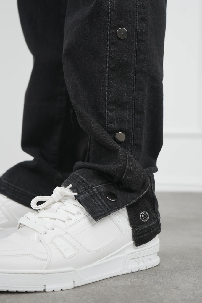 Denim Popper Cargo Pant - Washed Black