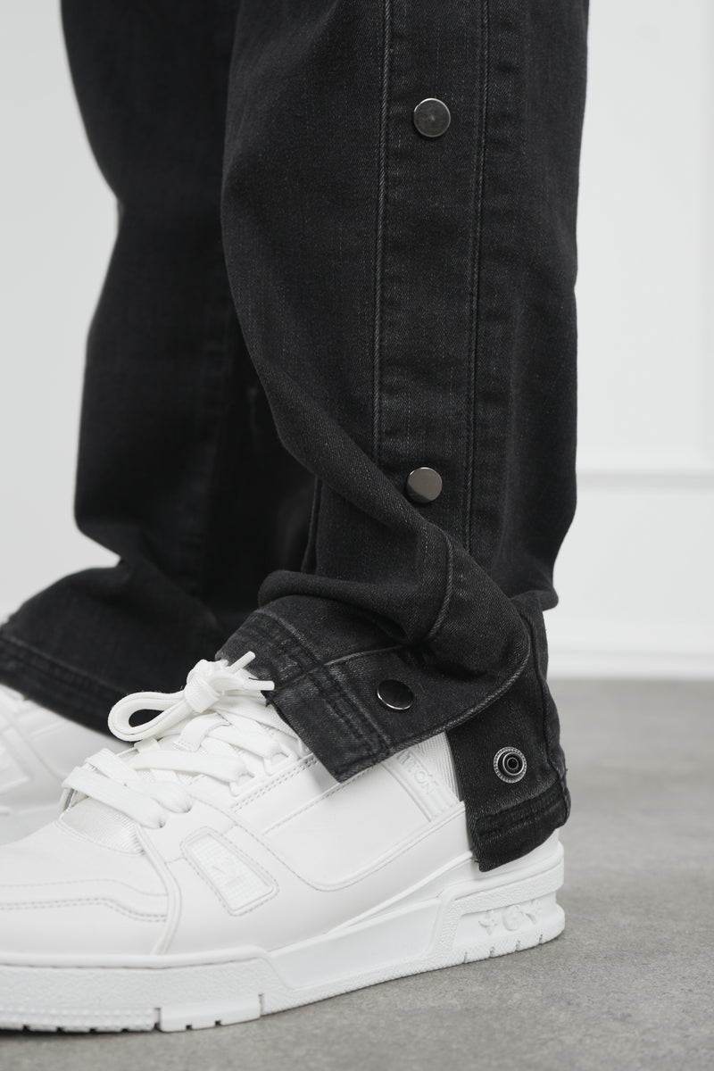 Denim Popper Cargo Pant - Washed Black