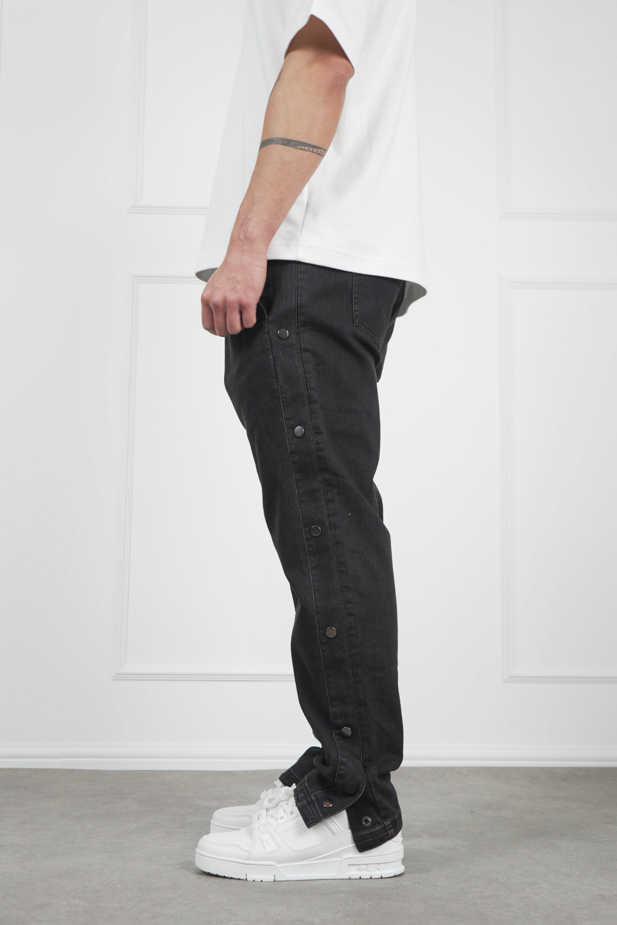 Denim Popper Cargo Pant - Washed Black