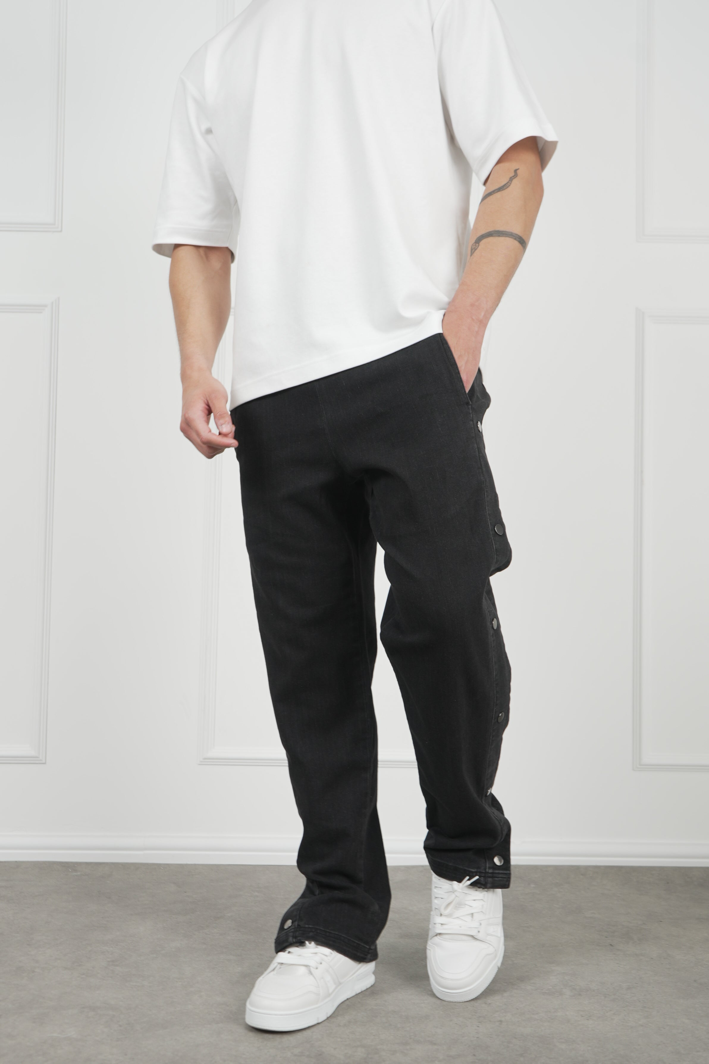 Denim Popper Cargo Pant - Washed Black