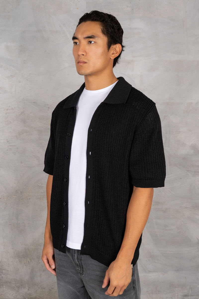 Relaxed Crochet Shirt - Black