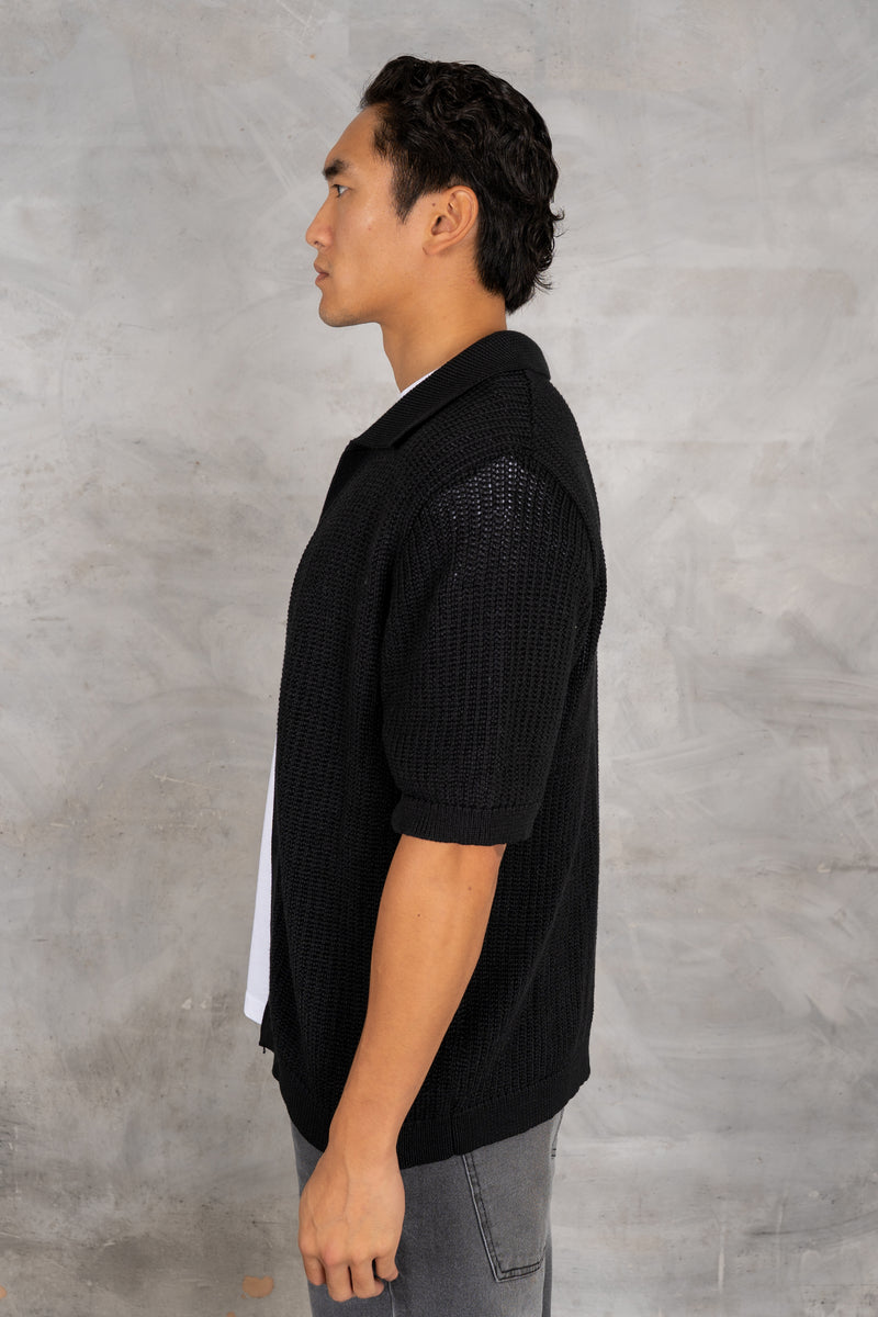 Relaxed Crochet Shirt - Black