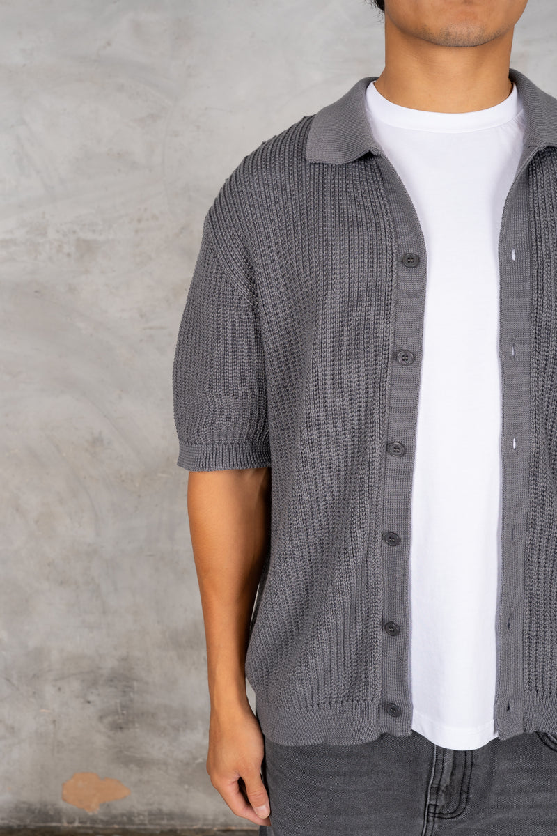 Relaxed Crochet Shirt - Charcoal