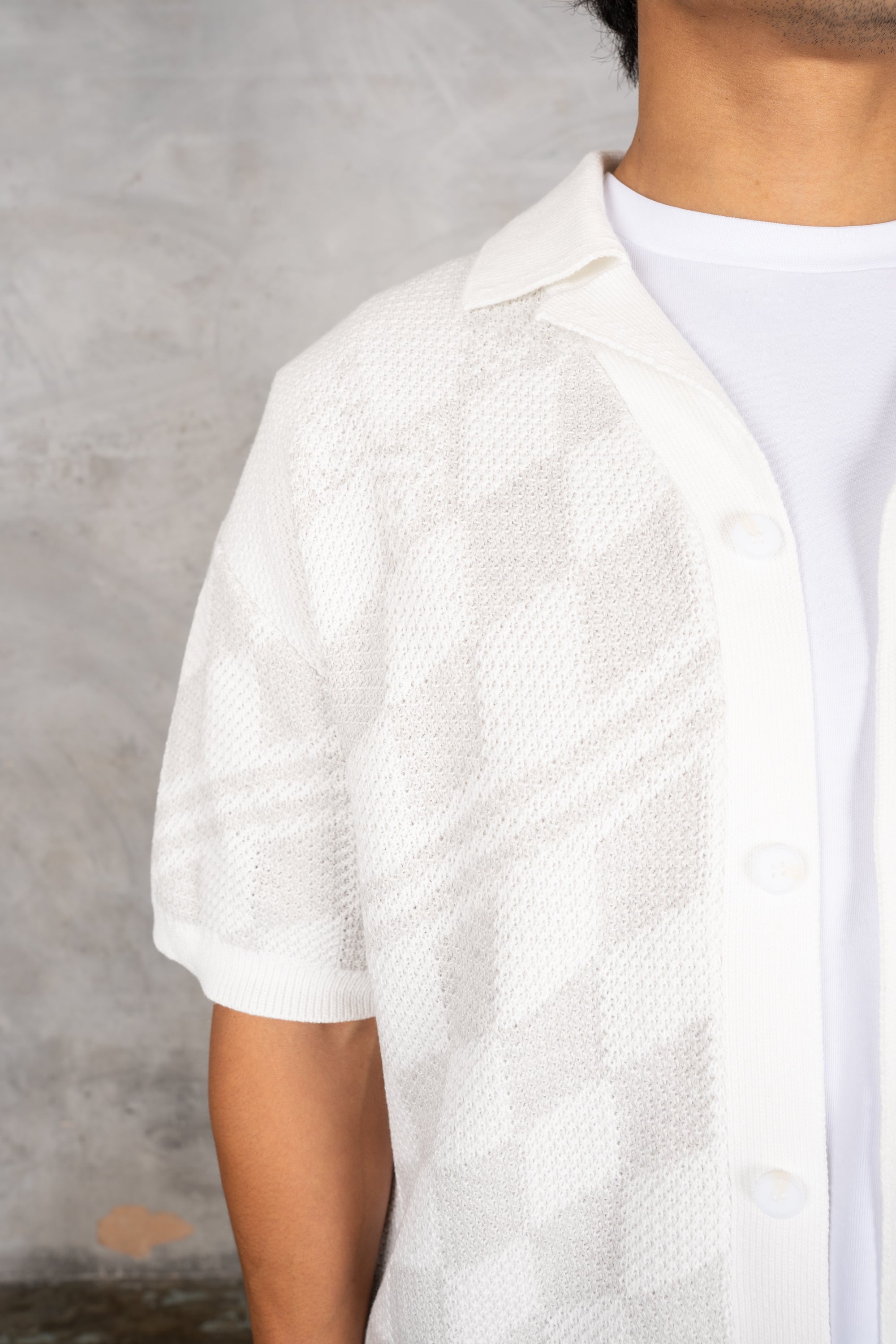 Boxy Checked Knitted Shirt - Grey/White